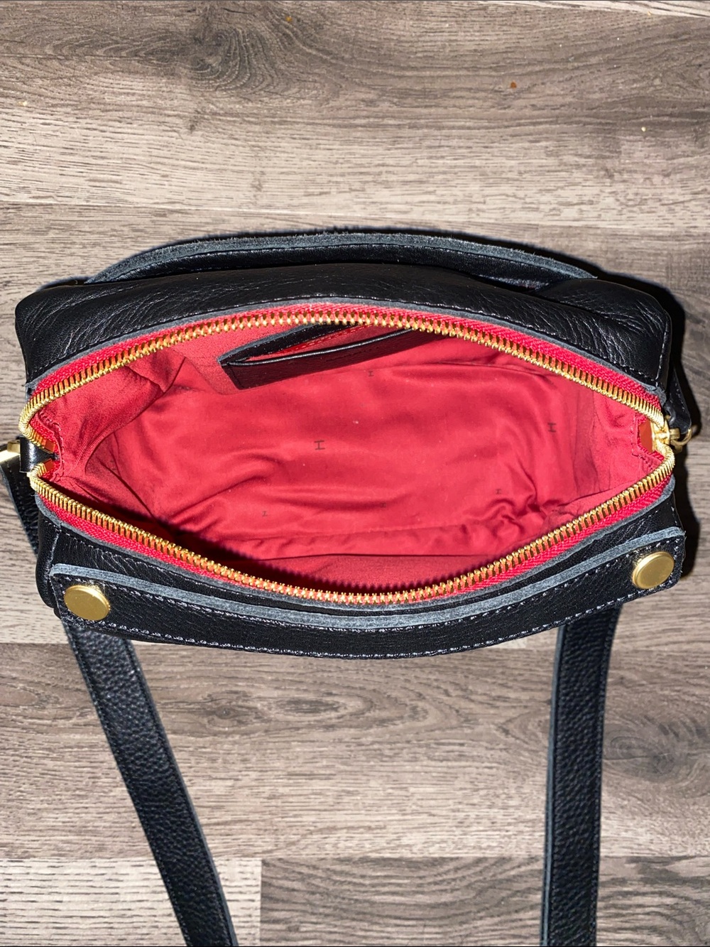 Black Pebble Leather Crossbody Bag with Gold Studs - Picture 6 of 7